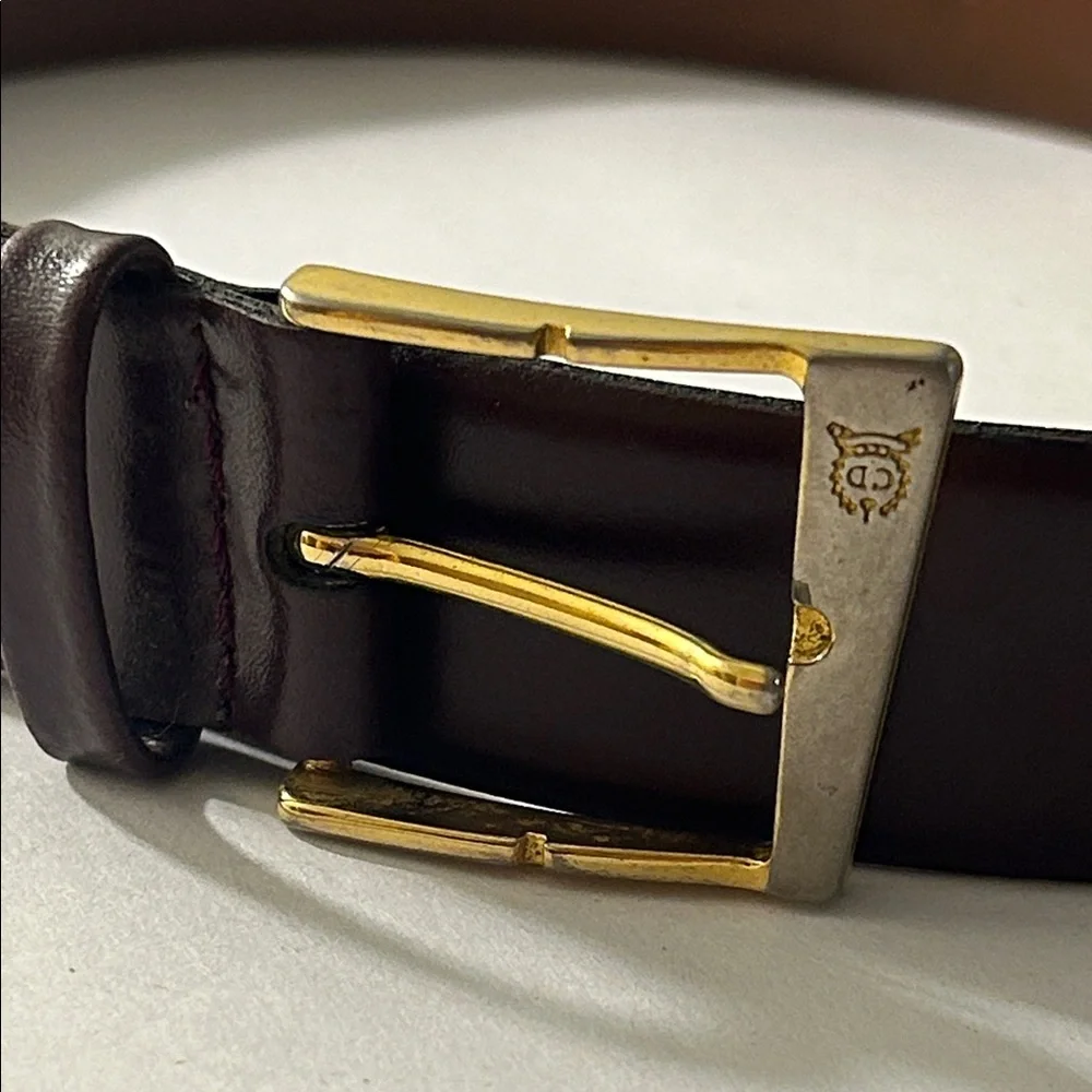 Vintage Christian Dior Brown Leather Belt with Gold Buckle